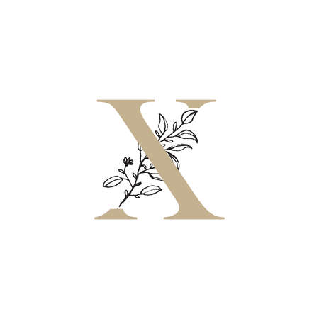 Logo letter with floral element. Minimalist initial letter logo design template for business branding identity.のイラスト素材