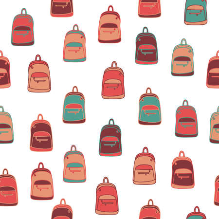 Simple backpack repeat pattern. Organic shape with retro color scheme. Great for textile, wallpaper, fabric, packages, wrapping, decoration, etc.のイラスト素材
