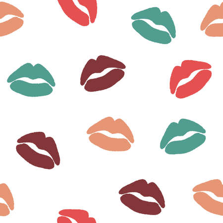 Simple lips repeat pattern. Organic shape with retro color scheme. Great for textile, wallpaper, fabric, packages, wrapping, decoration, etc.のイラスト素材