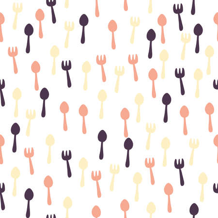 Simple fork and spoon repeat pattern. Organic shape with retro color scheme. Great for textile, wallpaper, fabric, packages, wrapping, decoration, etc.のイラスト素材