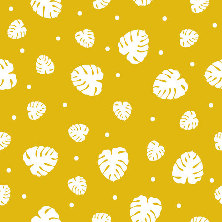 Simple tropical leaf repeat pattern. Organic shape element for textile, wallpaper, fabric, packages, wrapping, decoration, etc.のイラスト素材