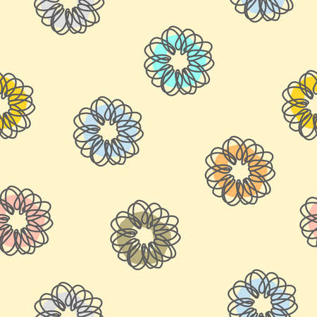 Colorful flower repeat pattern. Organic shape element for textile, wallpaper, fabric, packages, wrapping, decoration, etc.のイラスト素材