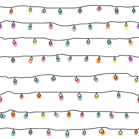 Fairy light doodle repeat pattern. Organic shape element for textile, wallpaper, fabric, packages, wrapping, decoration, etc.のイラスト素材