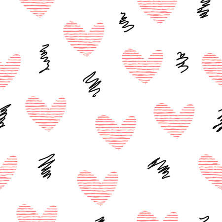 Simple stripe heart repeat pattern. Organic shape element for textile, wallpaper, fabric, packages, wrapping, decoration, etc.のイラスト素材