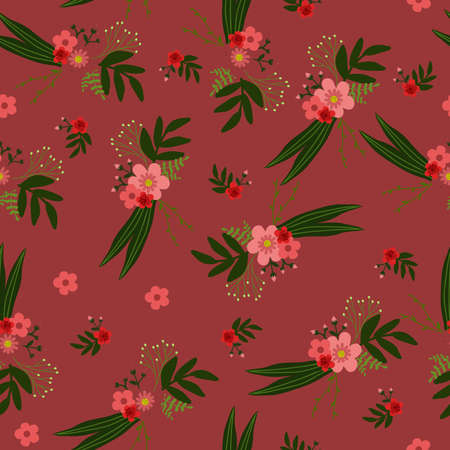 Simple flower repeat pattern. Organic shape with retro color scheme. Great for textile, wallpaper, fabric, packages, wrapping, decoration, etc.のイラスト素材