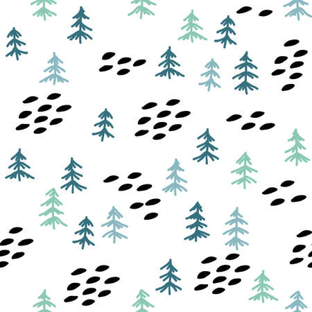 Simple pine tree repeat pattern. Organic shape with retro color scheme. Great for textile, wallpaper, fabric, packages, wrapping, decoration, etc.のイラスト素材