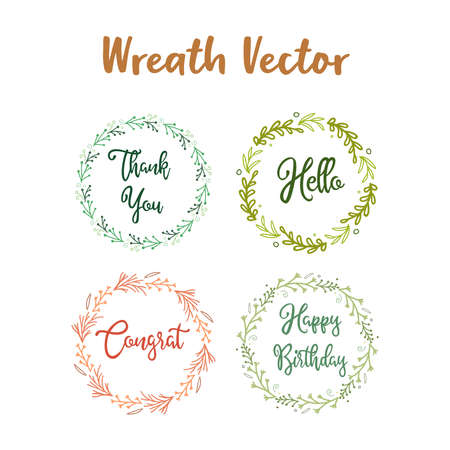 Set of simple greetings with wreath ornament.Great for textile, greeting card, packages, wrapping, decoration, etc.のイラスト素材