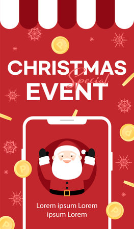 Christmas Event Banner with Santa Claus. Merry Christmas and Happy New Year. Vector Illustrationのイラスト素材