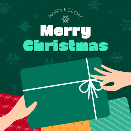 Merry Christmas Greeting Card with Gift Box. Vector Illustrationのイラスト素材