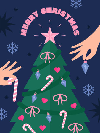 Merry Christmas and Happy New Year greeting card. Vector illustration.のイラスト素材