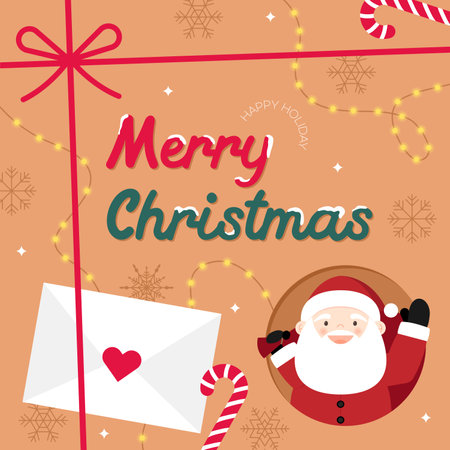 Merry Christmas greeting card with Santa Claus and letter.のイラスト素材