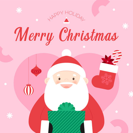 Merry Christmas and Happy New Year greeting card with Santa Claus. Vector illustrationのイラスト素材