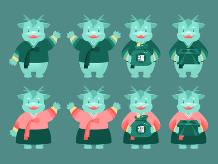 Blue Dragon Illustration Set to represent the year 2024 Gapjin. Vector illustration in cartoon style.のイラスト素材