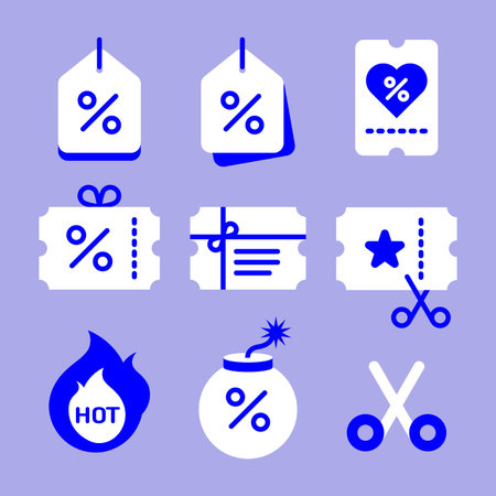 Discount icons set. Vector illustration in blue and white colors.