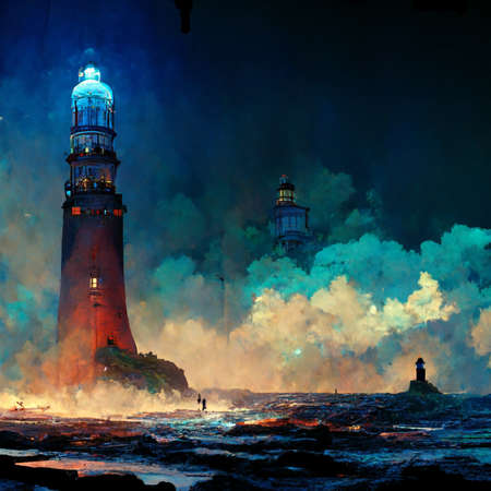 Abstract illustration of a lighthouse at sunset 3の写真素材