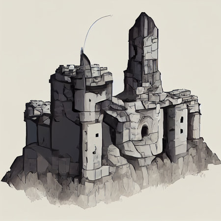 Illustration of the ruins of an ancient castle. High quality illustrationの写真素材