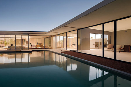Interior of a building with a swimming pool. High quality illustrationの写真素材
