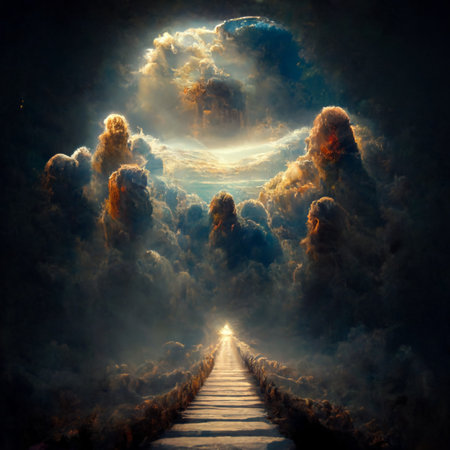 Abstract image of the opened heavens, the road, the way to the sky. High quality Illustrationの写真素材
