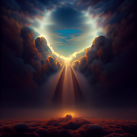 Abstract image of the opened heavens, the road, the way to the sky. High quality Illustrationの写真素材