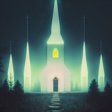 The temple embraced by light in the night. High quality illustrationの写真素材