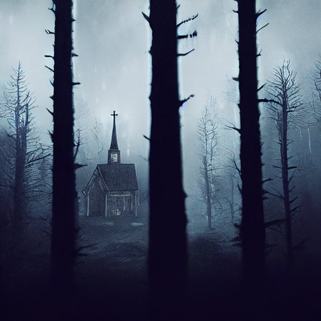 A lonely building in a gloomy forest. High quality illustrationの写真素材