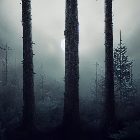 Gloomy forest in gray tones. High quality illustrationの写真素材