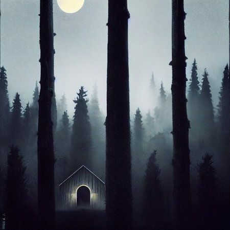 A lonely building in a gloomy forest. High quality illustrationの写真素材