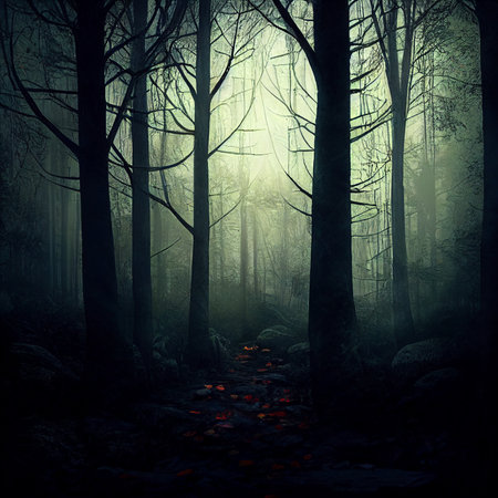 Gloomy forest in the fog. High quality illustrationの写真素材