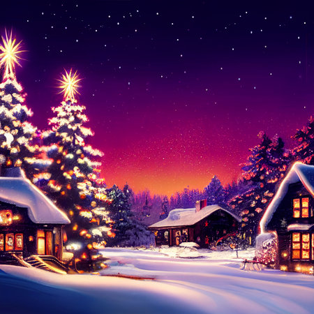Christmas in a cozy village. High quality illustrationの写真素材