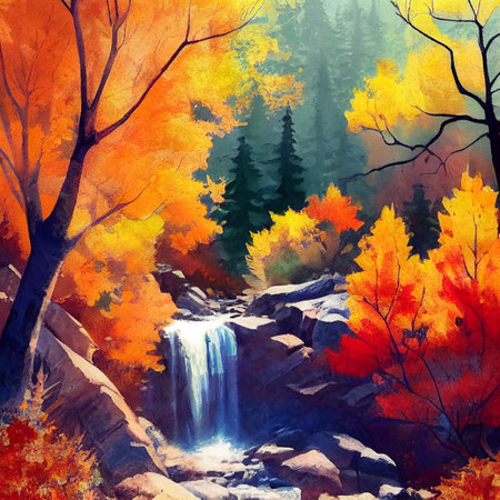 hiking in the autumn mountains, watercolor drawing. High quality illustrationの写真素材