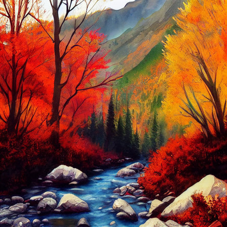 hiking in the autumn mountains, watercolor drawing. High quality illustrationの写真素材
