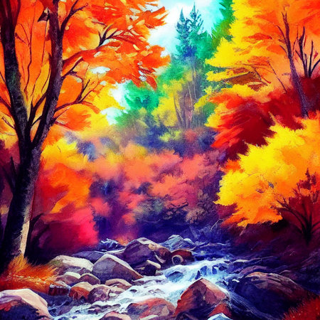 hiking in the autumn mountains, watercolor drawing. High quality illustrationの写真素材
