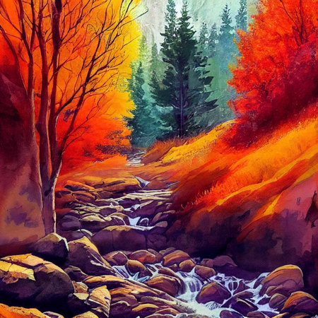 hiking in the autumn mountains, watercolor drawing. High quality illustrationの写真素材