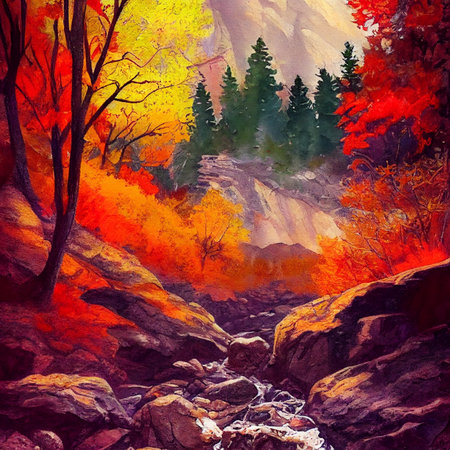 hiking in the autumn mountains, watercolor drawing. High quality illustrationの写真素材