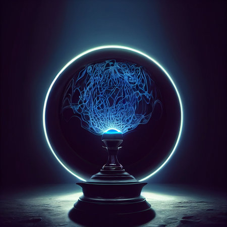 Black sphere surrounded by blue light. High quality illustrationの写真素材