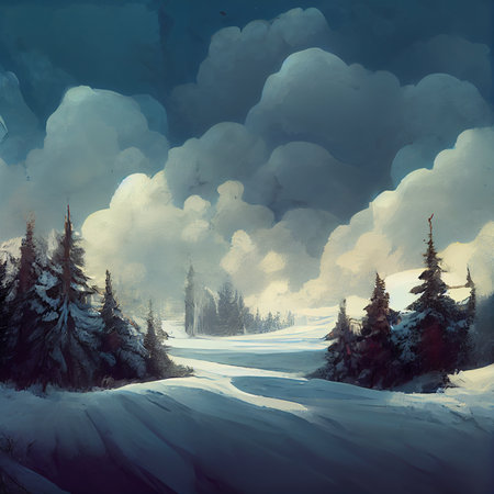 Illustration of a winter landscape with snow. High quality illustrationの写真素材