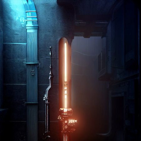 Futuristic background with fluorescent lamp. High quality illustrationの写真素材