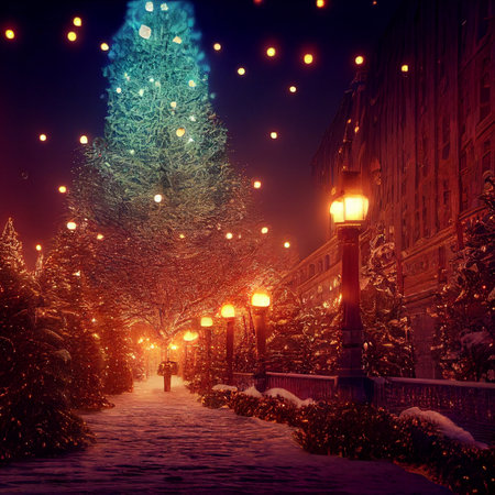Abstract image of a winter street at christmas. High quality illustrationの写真素材