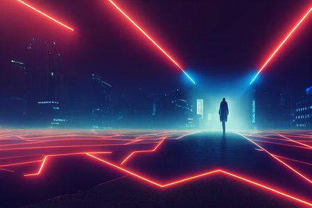 Futuristic background with neon lighting. High quality illustrationの写真素材