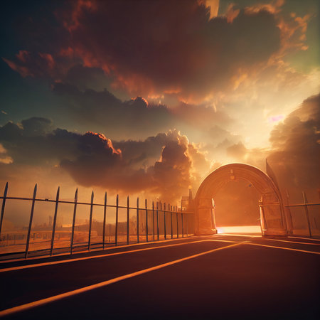 The road, the path leading to the sky, the road to the clouds, to paradise. High quality illustrationの写真素材