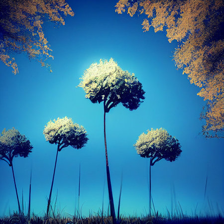 Beautiful image of alliums, dandelions agBeautiful image of alliums, dandelions against the blue skyainst the blue sky. High quality illustrationの写真素材
