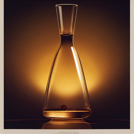 An empty potion bottle on a yellow background. High quality photoの写真素材