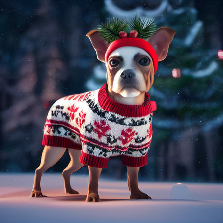 A dog in a Christmas sweater. High quality illustrationの写真素材