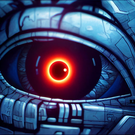 Cyborgs red Eye close-up. High quality illustrationの写真素材