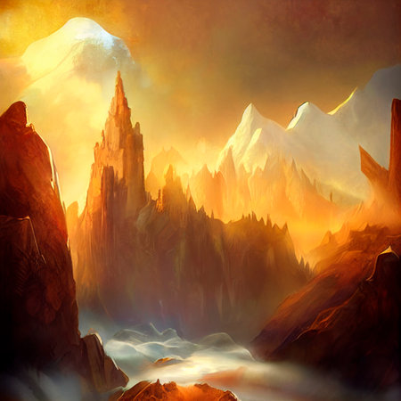 Landscape with shades of gold. High quality illustrationの写真素材