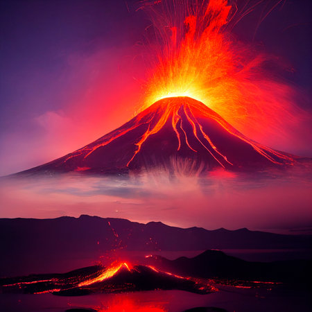 Colorful image of a volcano eruption. High quality illustration
