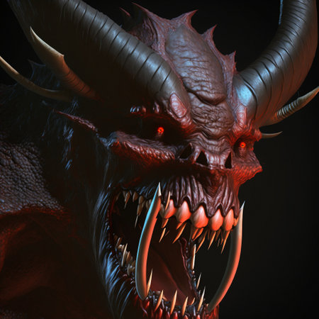 Close-up portrait illustration of a toothy monster. High quality illustrationの写真素材