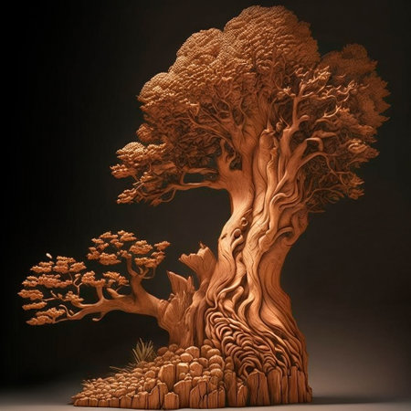 a mock-up of a tree carved out of wood. High quality illustrationの写真素材