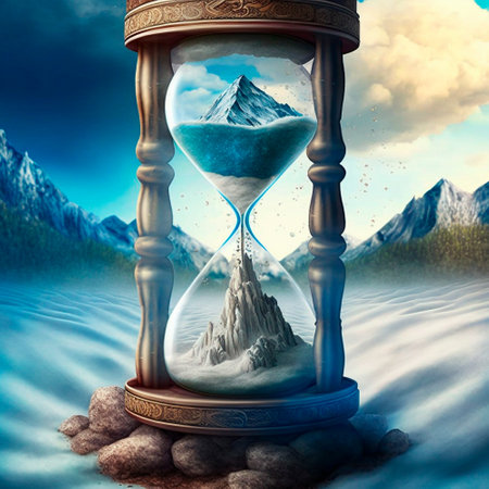 A magical hourglass with unusual sand in which time has stopped. High quality illustration
