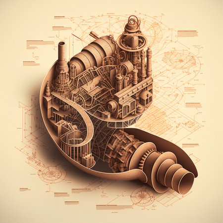 3d drawings of an unusual steampunk city, a city diagram. High quality illustrationの写真素材